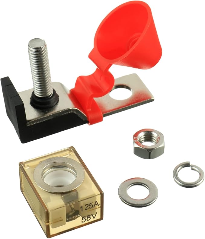 125 AMP MRBF Terminal Block Fuse Holder Single Stud 5/16" (M8) Compact Rated Battery Fuse 125A