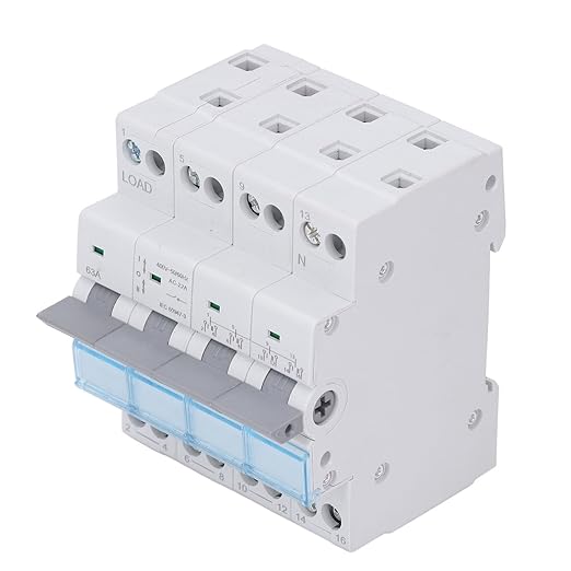 63A 4 Pole DIN Rail Transfer Switch, 400V AC Dual Power Manual Changeover Isolator Switch for Generator Backup, Solar PV System