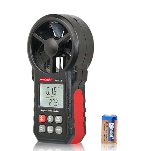 Wintact Handheld Anemometer, Digital Vane Wind Speed Meter Gauge, Air Flow Velocity Tester with Measuring Wind Temperature 14℉ to 113℉ for House HVAC Duct Outdoor Kite Boat Sailing Surfing