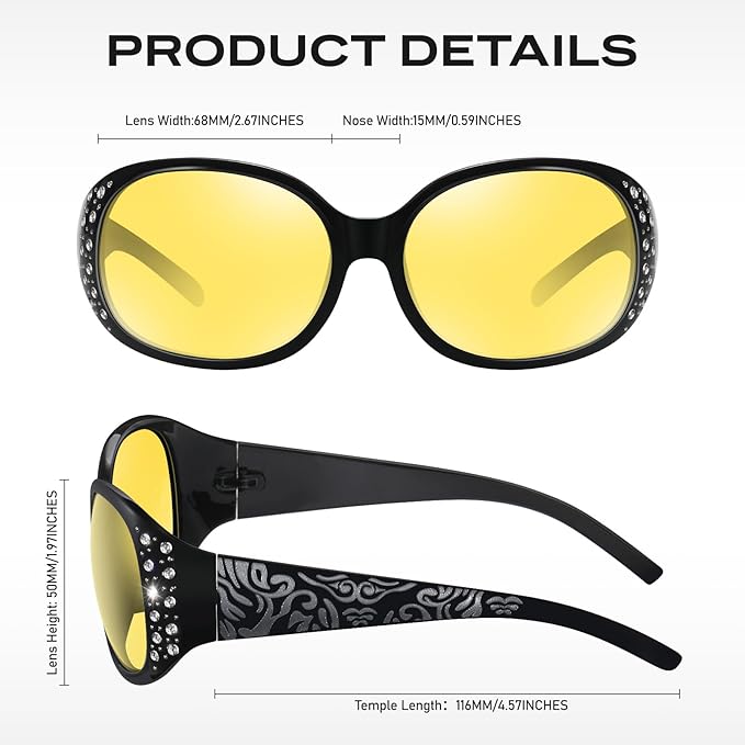 HAOLOTA Night Vision Driving Glasses Women Anti Glare Polarized, Wrap Around Nighttime Safety Glasses UV Protection