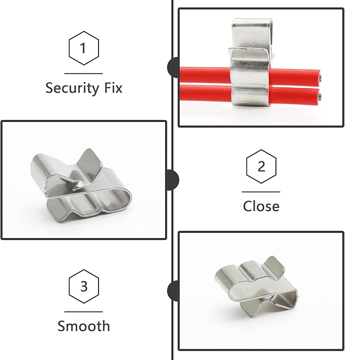 100Pcs Trailer Frame Wire Clips, 23mm Length Solar Panel Wire Clips, 304 Stainless Steel Cable Clamps Double-Wire Clips for PV Wiring Boat Cable