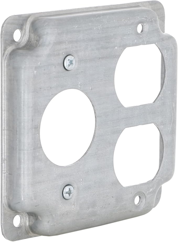 4 in. Square Cover, Exposed Work, Duplex/1.406 in. Dia. Receptacle