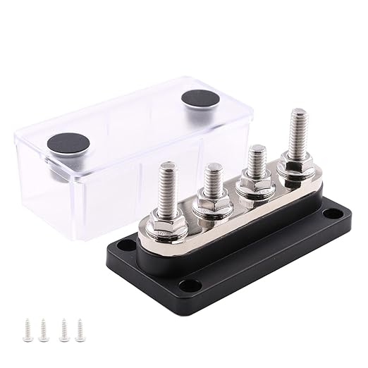 Bus Bar Copper 12V 300A with 4X 5/16" Studs Battery Terminal Power Distribution Blocks, Marine Busbar, 12 Volt-48V DC High Current Buss Bar for Automotive, Car, Boat, RV, Solar, Yacht, Black