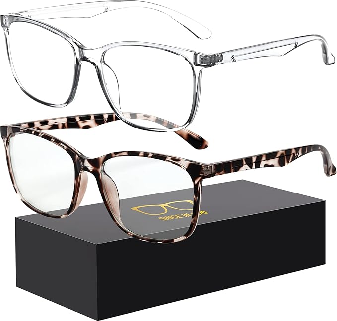 Blue-Light Blocking Glasses Computer Reading/Gaming/TV/Phones Glasses Fashion Anti Eyestrain Glasses for Women Men（B2 Douhua + Transparent）