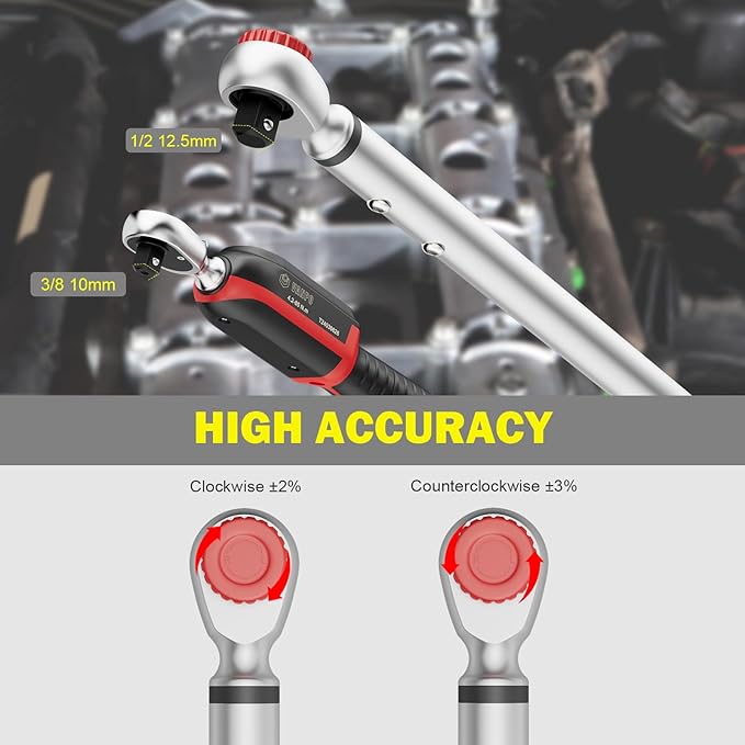 VANPO Digital Torque Wrench Set, 2Pcs 3/8" (3.1-62.7Ft.lb/4.2-85Nm) & 1/2" (14.7-295Ft.lb/20-400Nm) Electronic Torque Wrench with Buzzer, LED Indicator, Preset Value, Data Storage for Moto, Car, Truck