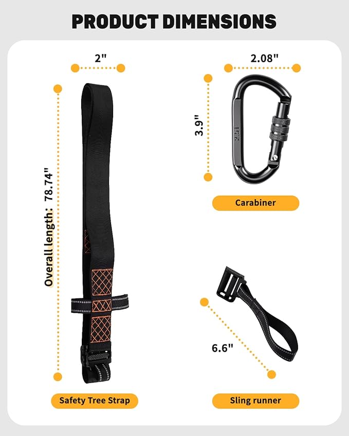 Kalkal 3 Pcs Heavy-Duty Tree Stand Harness Strap, Quick-Connect Treestrap for Tree Stand Harness Comfortable Hunting Gear