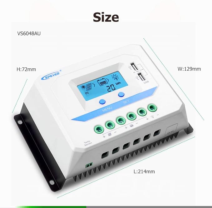 EPEVER Solar Charge Controller 60A 12V/24V/36V/48V Auto Work, Solar Panel Solar Charge Controller PWM Regulator with LCD Display and USB 5V Output, for Lead-Acid Gel Sealed Flooded Battery