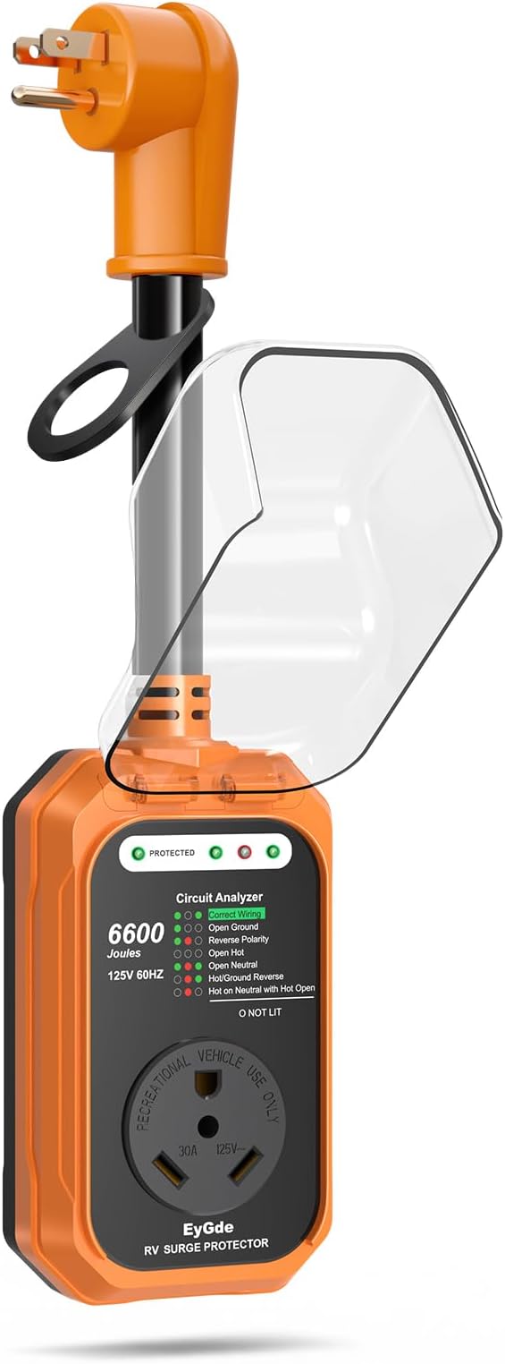 EyGde RV Surge Protector 15 Amp to 30 Amp Waterproof, RV Circuit Analyzer with with Full Electrical Protection, Power 15Amp to 30Amp Plug Adapter Protectors for Camper Travel Trailer Accessories