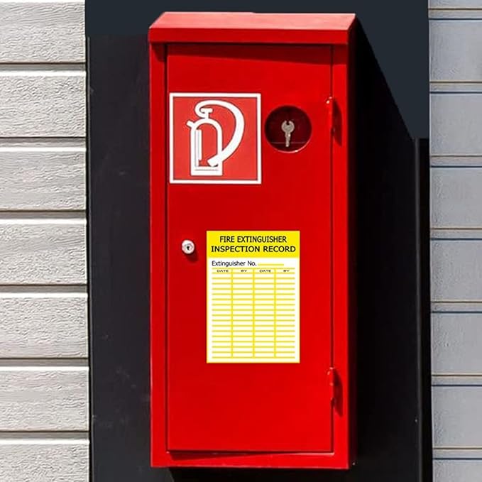 200 Pcs FIRE Extinguisher Inspection Record Signs Labels Safety Stickers, 3.5X 5 Inch Adhesive Yellow General Monthly Inspection Tags Labels Indoor Outdoor Fire Extinguishers