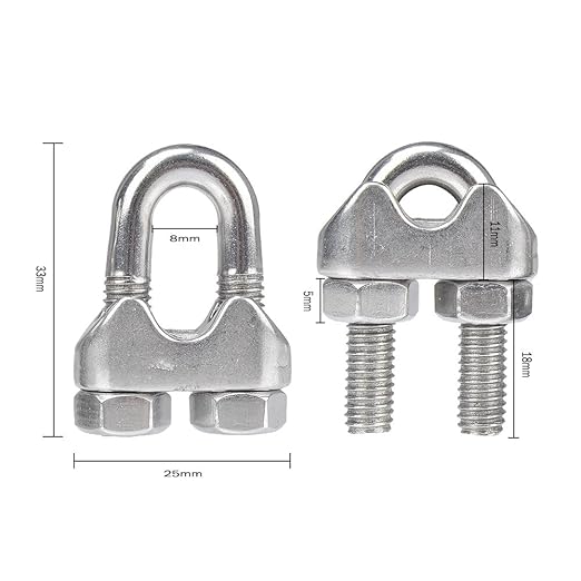 YAMASO 10PCS 1/4 Inches M6 Stainless Steel Wire Rope Cable Clip Clamp