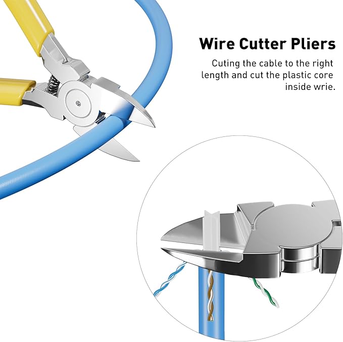 Ethernet crimping tool kit RJ45 crimp tool, Cat5 Cat6 Pass Through Crimping Tool for Network Cable Tester, Multiply Stripper, 50PCS Cat 6 Pass Through Connectors and Strain Relief Boots