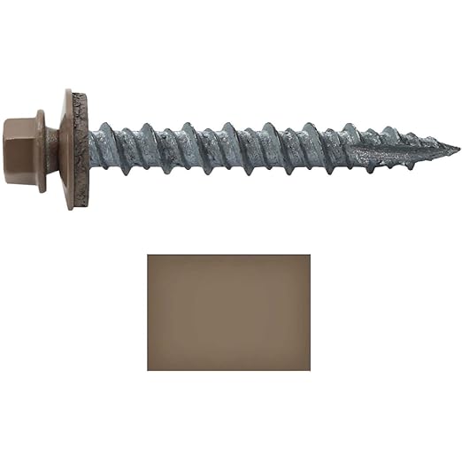 Metal Roofing Screws: (250) 10 x 1-1/2" Light Brown Hex Head Sheet Metal Roof Screw. Self Starting Metal to Wood siding Screws. EPDM Washer. Colored Head