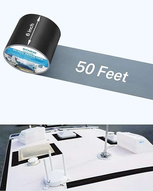 Kohree Butyl Sealant Tape, RV Roof Tape Black, 6 Inch x 50 Foot RV Sealant Waterproof Roofing Tape UV & Weatherproof, for RV Repair, Window, Boat,Truck & Camper