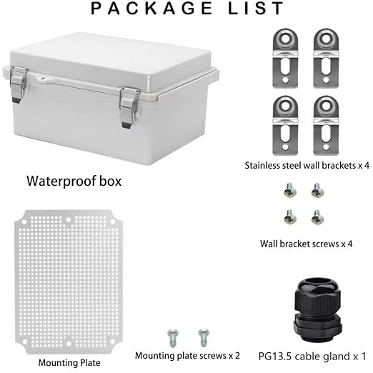 Waterproof Electrical Box, IP67 Junction Box Stainless Steel Latch Hinged Grey Cover Project Enclosure with Wall Bracket 8.7"x6.7"x4.3"
