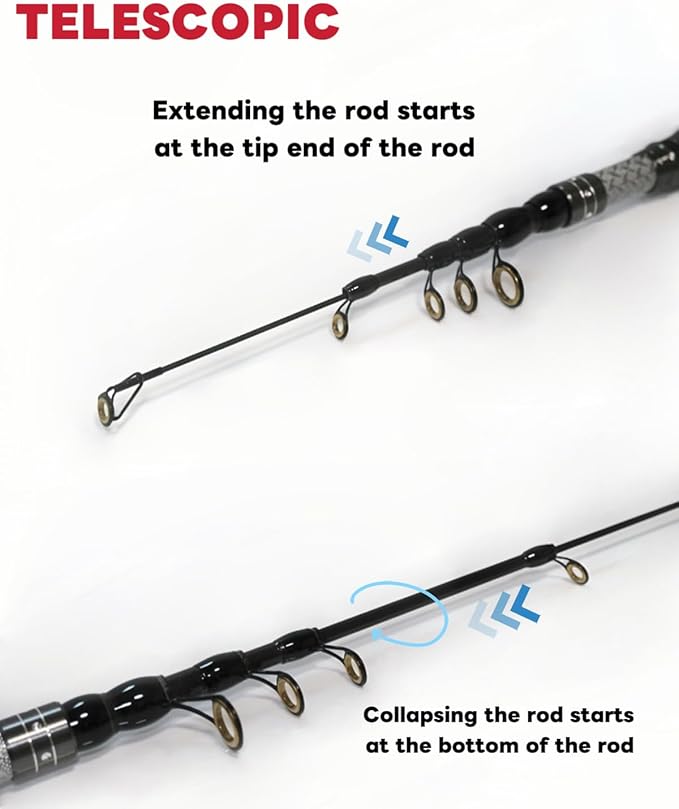 Telescopic Fishing Rod - Lightweight 42T Carbon Fiber Portable Travel Rod for Freshwater River Fishing, Beginner & Kid Friendly 5.9ft/6.9ft/7.9ft/8.9ft/9.9ft/10.9ft