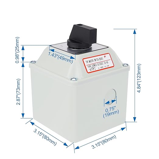 Baomain Universal Rotary Changeover Switch SZW26-20/D202.2D-L with Wider&Higher Master Switch Exterior Box 660V 20A 3 Position 2 Phase (3.15" x 3.15" x 4.84")