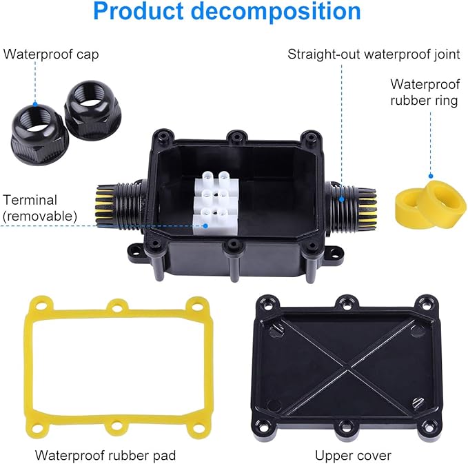 Junction Box Outdoor Waterproof IP68 2Way Plug Line M20 Coaxial Cable Connector Wire Range 5 to15mm Electrical External Power Cord Junction Boxes Protection Gland Electrical