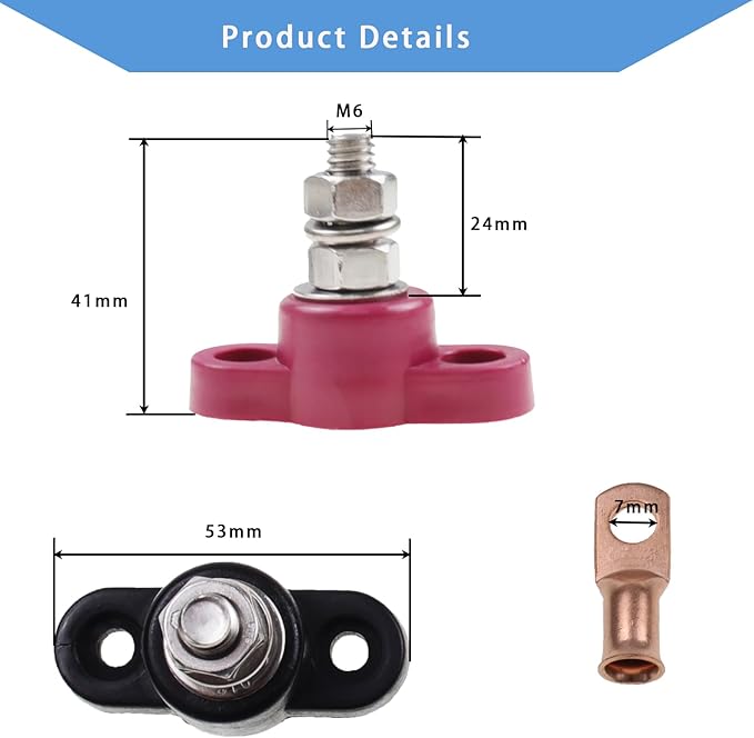 Power Distribution Block 1/4" Single Stud M6 Busbar Junction Post, 12V 100A Positive Negative Battery Wire Terminal Distribution Block Connections Kit for Car Auto Boat Marine Solar System
