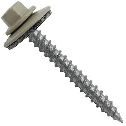 Metal ROOFING SCREWS: (250) 12 x 2" LIGHT STONE Hex ReGrip Sheet Metal Roof Screw. Sharp Point metal to wood siding screws. 5/8" EPDM washer