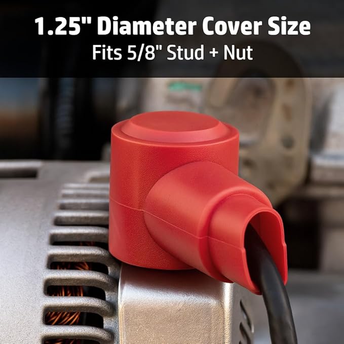 MGI SpeedWare 1.25" Diameter Boot Covers for Battery Power Junction Blocks, Fits 5/8" Stud and Nut, Made in the USA, Red + Black Pair (2/0-4/0ga)
