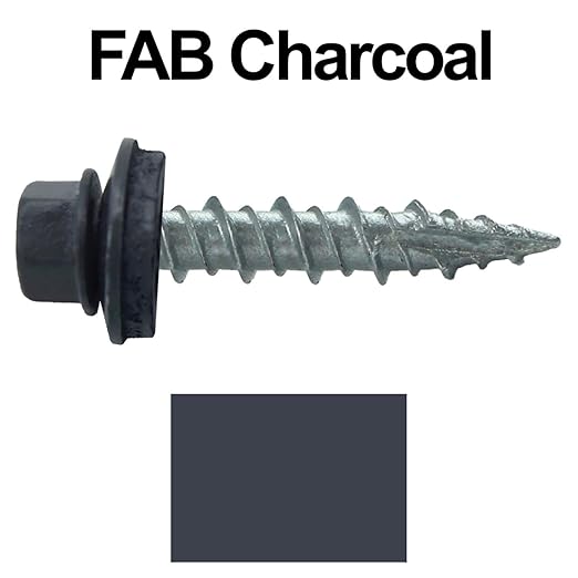 Metal Roofing Screws: (250) 10 x 1 Fab Charcoal Hex Head Sheet Metal Roof Screw. Self Starting Metal to Wood siding Screws. EPDM Washer. Colored Head