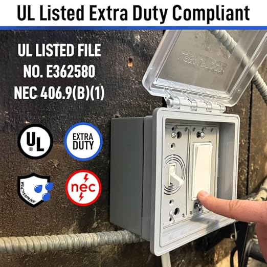 Sealproof Slim 2-Gang Shallow Weatherproof Outdoor Not in Use Outlet Cover with Box Kit, Lockable, UL Extra Duty Compliant, 45 Configurations, Low Profile
