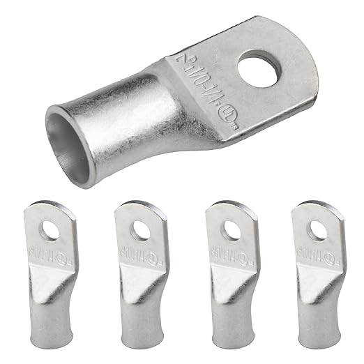 SELTERM 5pcs 1/0 AWG 1/4" Tinned Copper Wire Lugs, Ring Terminals, Battery Cable Ends, UL Marine Grade Electrical Battery Terminal Connectors