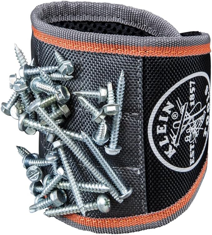 Klein Tools 55895 Magnetic Wristband, Tradesman Pro Tool Wristband Holds Wire Connectors, Screws, Nails, Drill Bits, With Breathable Mesh