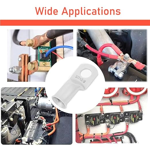 25Pcs 2/0 AWG 5/16"(M8) Stud Tinned Copper Ring Terminals Battery Cable Ends Wire Lugs 2/0 Gauge Battery Cable Lugs Heavy Duty Cable Lugs Bare Copper Eyelets Tubular Ring Terminal Connectors