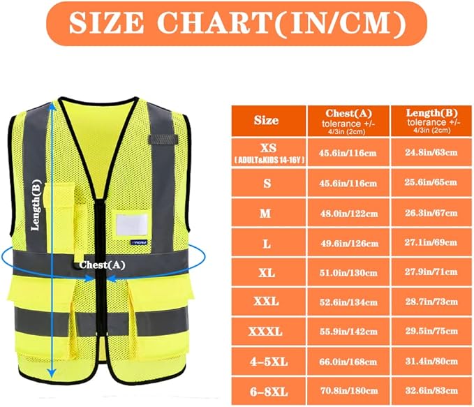 X Small High Visibility Mesh Safety Reflective Vest with Pockets and Zipper