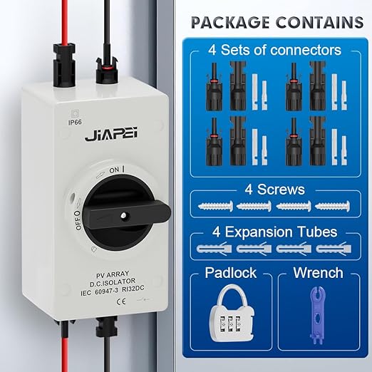 Isolator Switch, Solar Disconnect Switch, 32 Amp DC1200V, with IP66 Waterproof Enclosure, for Rooftop Solar Systems, RVs and Boats