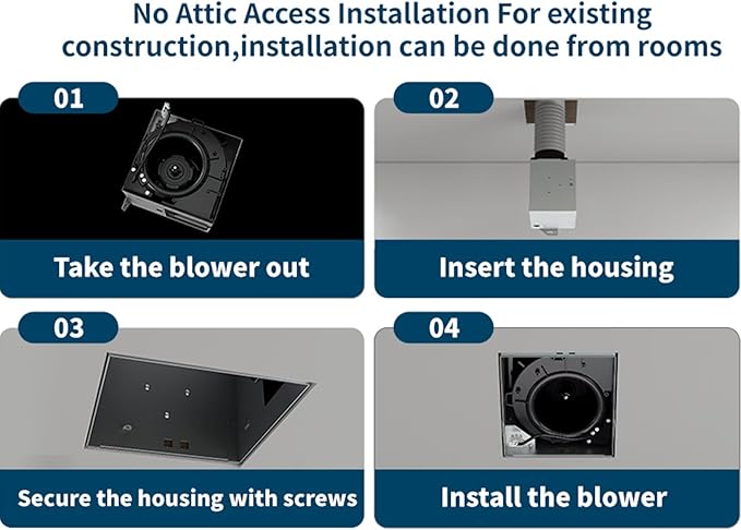 Tech Drive Bathroom Exhaust Fan 80 CFM, 0.8 Sone, 4-Inch Duct,No Attic Access Needed,Super Quiet Ventilation Fan, Easy to Install Ceiling Mounted, White, ETL Certified