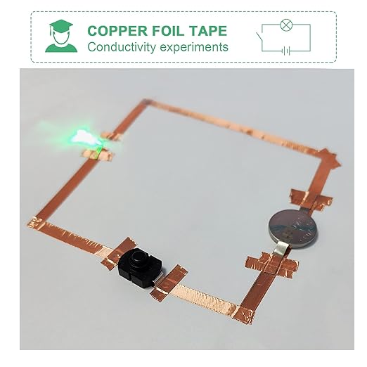 BOMEI PACK Copper Foil Tape 1 Pack 1.97mil x 1inch x 66ft with Conductive Adhesive for Guitar and Crafts, Soldering, Stained Glass, Electrical Repairs, Grounding