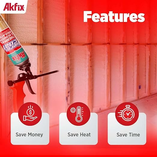 Akfix Thermcoat Fire Rated Spray Foam Insulation 120 sq ft (6x27.1 oz) - (R-Value 11.32/2 inch) Closed Cell Expanding Wide Sealant Thermal Insulation for Walls and Attic - Gun&Cleaner NOT Included
