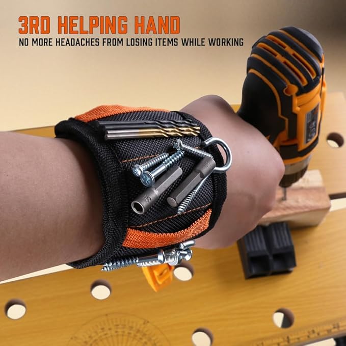 HORUSDY Magnetic Wristband & Universal Socket Grip (7–19mm), Stocking Stuffers Gifts for Dad with Strong Magnets for Holding Screws, Nails, Drilling Bits, DIY, Christmas Tool Gift for Men