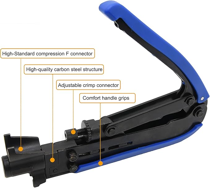Adjustable RG6 RG11 Coax Cable Crimper Kit - RG6 & RG11 Compression Tool, Stripper