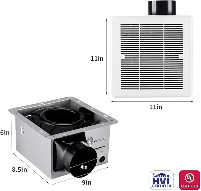 Tech Drive Super Quiet 110 CFM, 1.5 Sone Bathroom Ventilation and Exhaust Fan with Humidity Sensor, No Attic access Needed Installation, Ceiling Mounted Fan,White