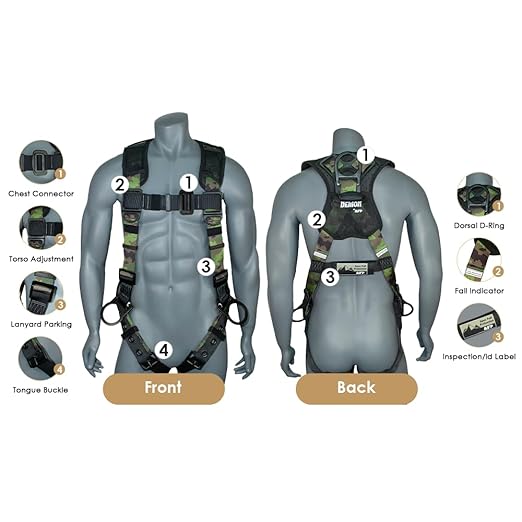 AFP Green Camouflage Universal Fall Protection Ergonomic Comfort Safety Harness, Soft Pressure-Relieving Perforated Breathable Padded Foam Shoulder, 3 D-Rings, Tongue Buckle, Mating Buckle