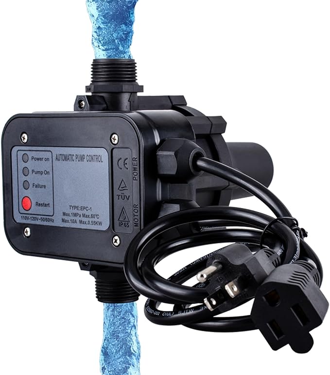 IP65 Automatic Water Pump Controller，Water Pump Pressure Switch Water Flow Sensor Switch Electronic Pump Pressure Regulator for Self-priming Pump，110V-120V~50/60Hz