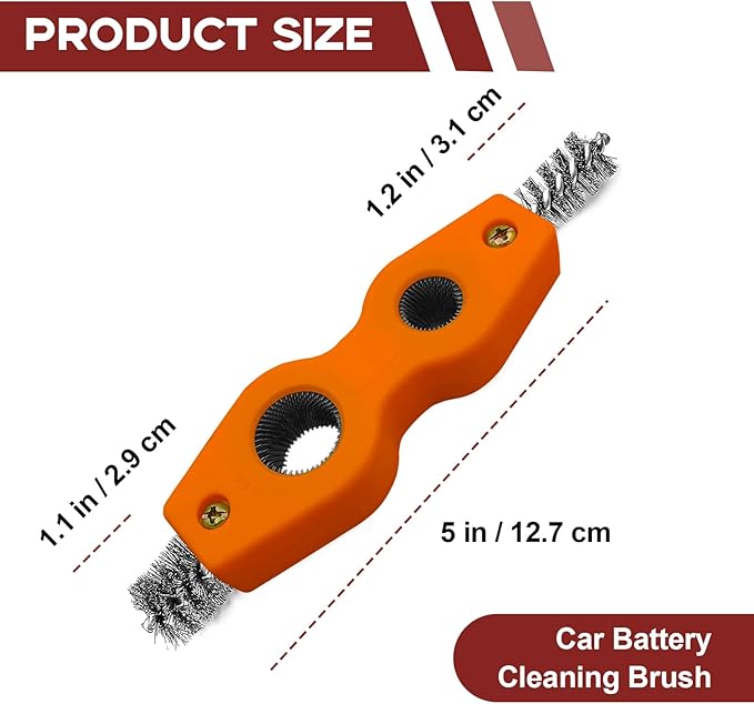 4 in 1 Car Battery Terminal Cleaning Brush, Anti-Rust Auto Battery Cleaner Brush Tool, Universal for Automotive and Marine for Plumbing Installation Soldering Brazing, Car Accessories (Orange)
