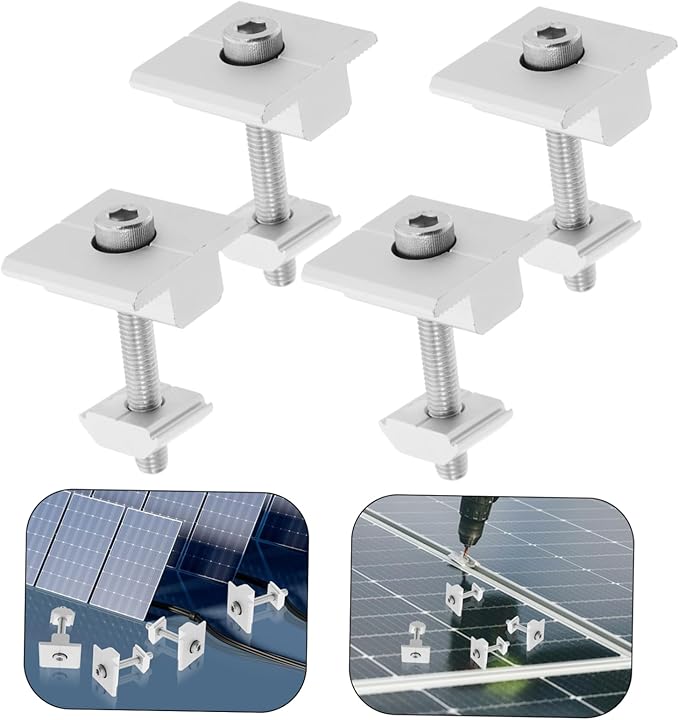 4pcs Aluminum Alloy Solar Panel Mid Clamps for Solar Panel Mounting Rv Flat Roof Mount Holder Stands