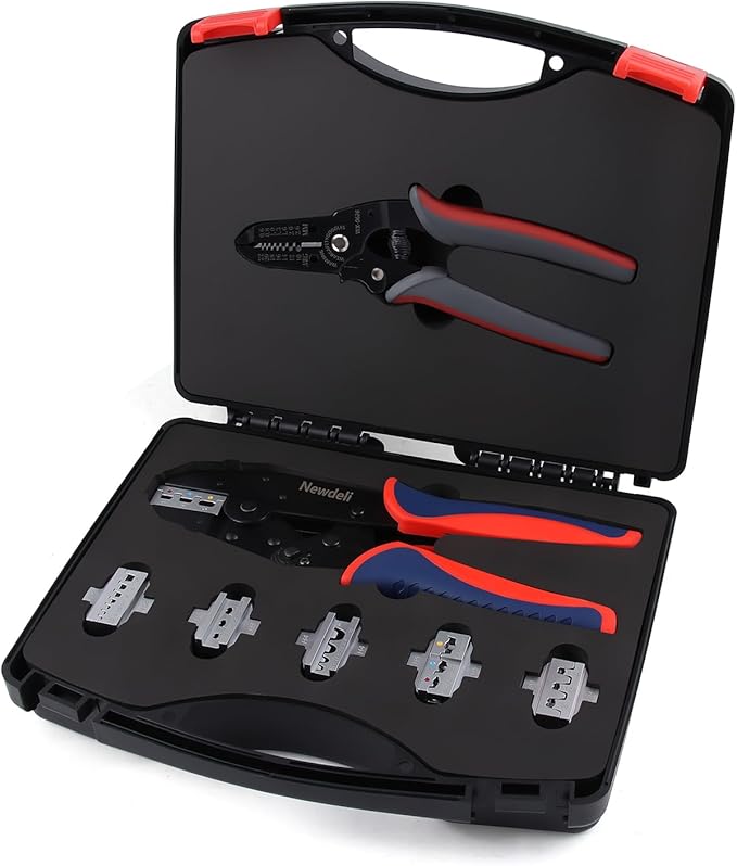 Newdeli Wire Crimping Tool Kit 7PCS Ratchet Wire Crimper Plier for Heat Shrink Connectors Ferrule Connectors Solar Connector Open Barrel Connector Insulated Nylon & Non-insulated Ring Terminals