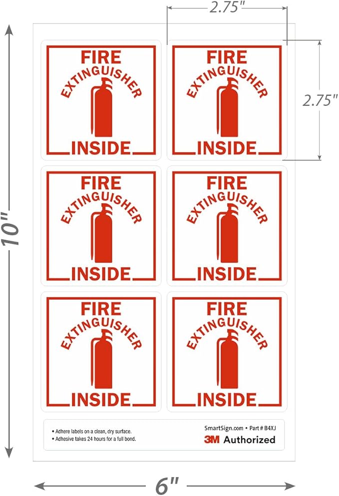 SmartSign Fire Extinguisher Inside Stickers | 2.75" x 2.75" Engineer Grade Reflective Labels, Pack of 6, Made in USA