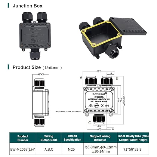 Waterproof Junction Box, IP68 Outdoor Underground Junction Box, 2 PCS 3 Way M25 Plastic Electrical Junction Box Suitable for Tunnel Lights, Garden Lights, Landscape Lights