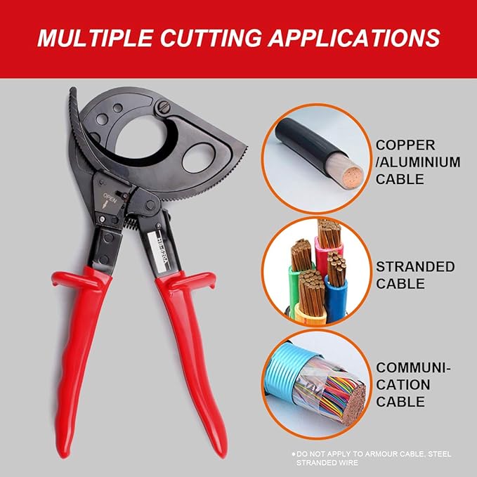 Ratchet Cable Cutter, Heavy Duty Wire Cutter for Aluminum Copper Cable up to 400mm², Ratcheting Wire Cutting Hand Tool