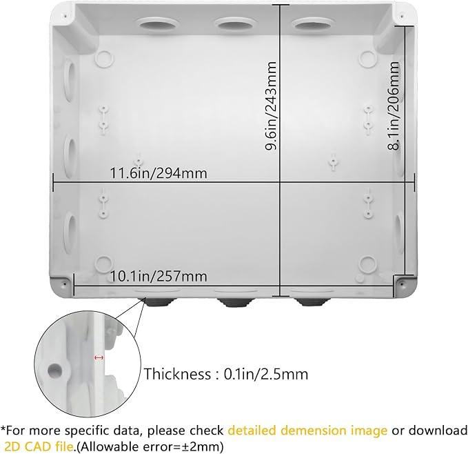 LeMotech ABS Plastic Dustproof Waterproof IP65 Junction Box Universal Electrical Project Enclosure White 11.8 x 9.8 x 4.7 inch (300 x 250 x 120 mm)