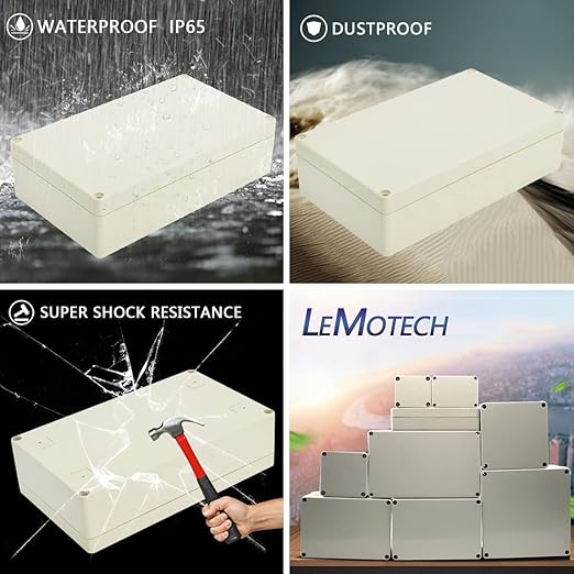 LeMotech Waterproof Dustproof IP65 ABS Plastic Junction Box Universal Electric Project Enclosure Pale Gray 7.9 x 4.7 x 2.2 inch (200 x 120 x 56 mm)