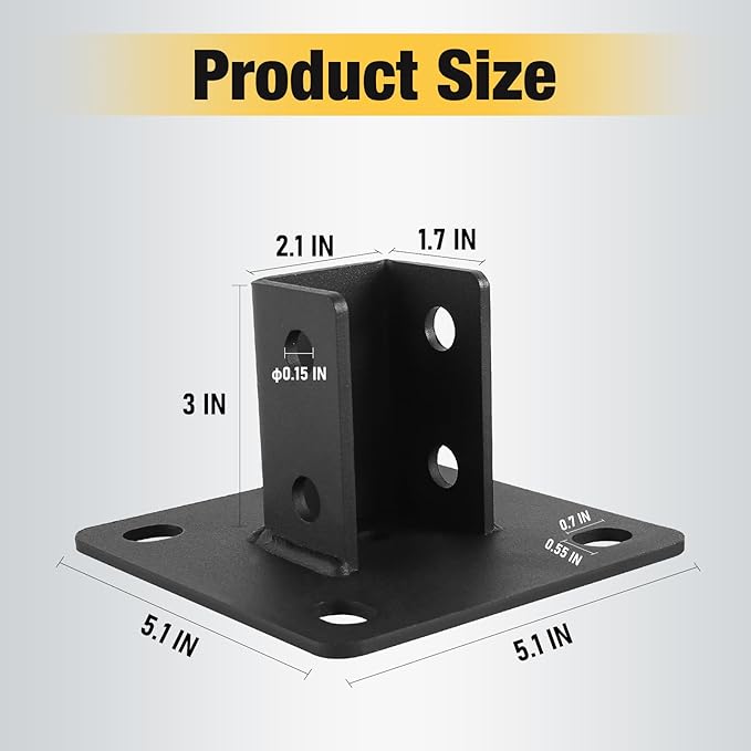 4 PCS Heavy Duty Channel Post Base for 1-5/8” Strut Channel with 4 Mounting Holes,Carbon Steel Q235B Black Powder-Coated Heavy-Duty Support ,Side Orientation