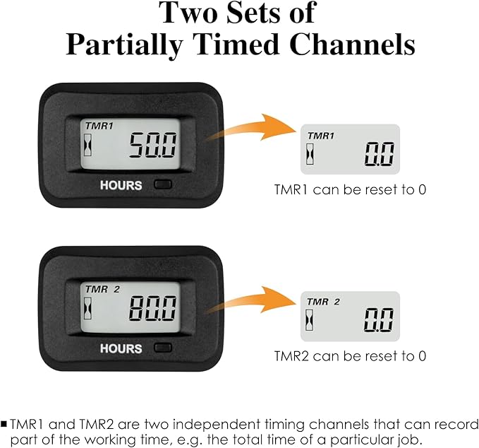 NR-HM038AD AC/DC 5V to 277V,Snap-in Digital LCD Hour Meter Kit,Initial Hours Settable,Resettable Partial Running Hours,Built-in Battery,Waterproof,Use for ZTR Lawn Mower Tractor Generator
