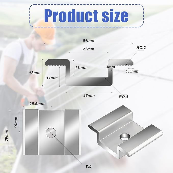 42 Pack Solar Panel Mid Clamps, Solar Panel Clamps Bulk, Solar Panel Bracket Aluminium Mounting Accessories for Solar Panel Mounting for Tin Roof, Flat Roof, Sheet Roof, Silver